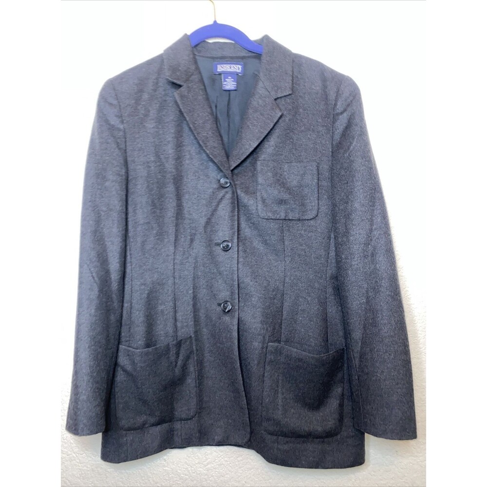 Lands' End Wool/Cashmere Pea Coat Jacket Blazer Womens 10 3 Pocket Gray Work EUC